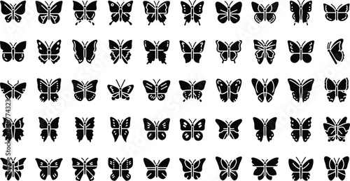 Set of butterfly icons outline vector illustration isolated on white background