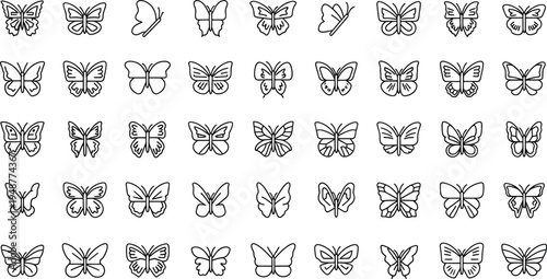 Variety of butterfly icons outline vector illustration isolated on transparent