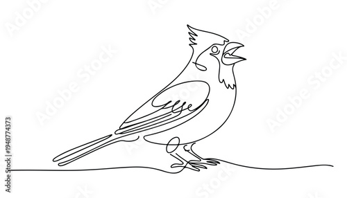 One continuous line illustration of an blue jay bird , isolated on white background.