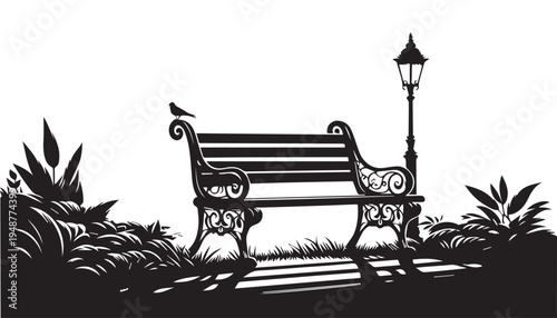 black color bench of silhouette vector illustration, solid white background