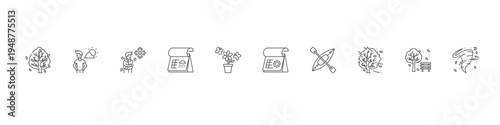 set of 10 thin line flat season icons such as, holidays, cold, rainy day, flower, summer, kayak, tree, park, storm. editable stroke vector illustration isolated on white