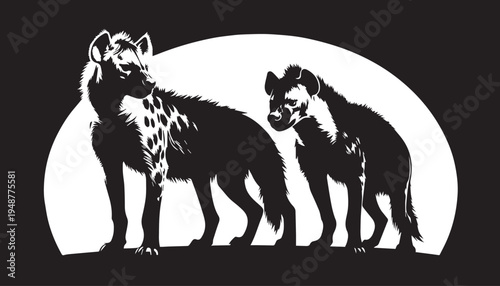 black color hyenas of silhouette vector illustration, solid white background
