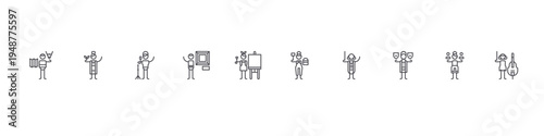 set of 10 thin line general arts icons such as cartography, biology, singer, museum, painting, metal, conductor, theatre, sociology, musician. editable stroke vector illustration isolated on white