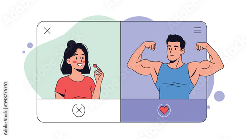 Social media dating application interface showing a woman expressing interest in a muscular man's fitness profile.