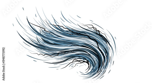 Abstract Swirling Blue and White Energy Vortex with Black Lines