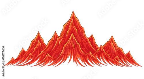 Fiery Mountain Peaks Landscape Illustration - Abstract Red Orange Volcanic Peaks