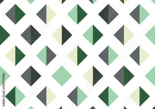 Seamless geometric pattern, rhombus grid, green tones, abstract mosaic background design
