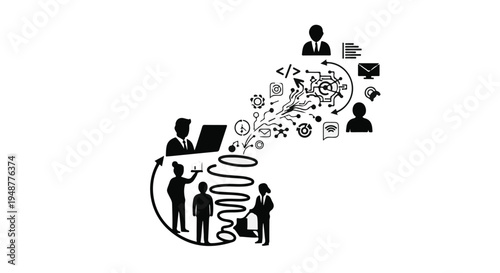 Conceptual illustration of business process automation and digital transformation