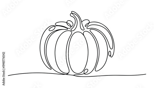 One continuous line illustration of an Pumpkin vegetable , isolated on white background.