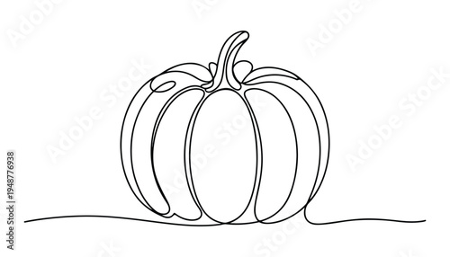 One continuous line illustration of an Pumpkin vegetable , isolated on white background.