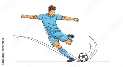 Soccer Player Kicking Ball Action Illustration.