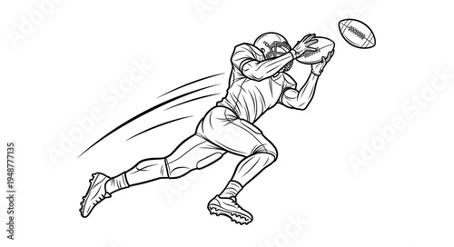 American Football Player Catching Ball in Action Sketch.