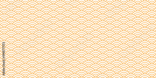 Japanese Seigaiha Wave Pattern Gold Seamless Background