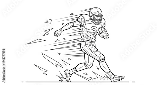American Football Player Running with Ball in Action Sketch.