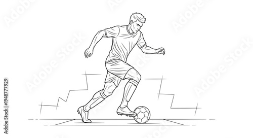Soccer Player Kicking Ball Dynamic Action Sketch.