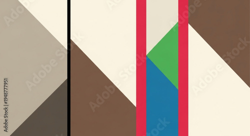 Abstract geometric shapes and lines in muted colors.