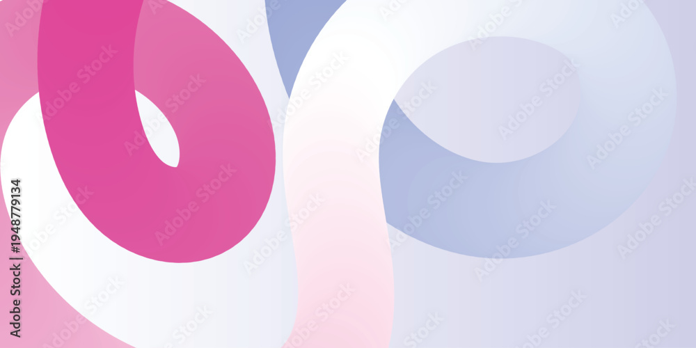 Obraz premium Pink and blue 3D ribbon shapes on soft gradient background, modern abstract pastel wallpaper for branding, banner or social media design