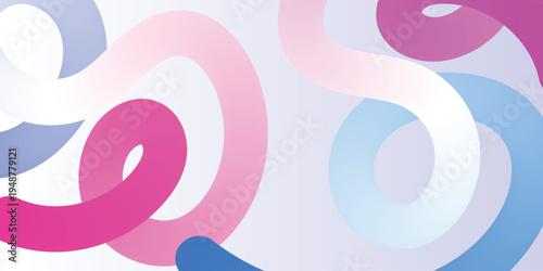 Colorful flowing 3D ribbons on light gradient background, dynamic abstract pastel wallpaper for banner, web, app or social media