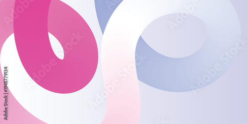Pink and blue 3D ribbon shapes on soft gradient background, modern abstract pastel wallpaper for branding, banner or social media design