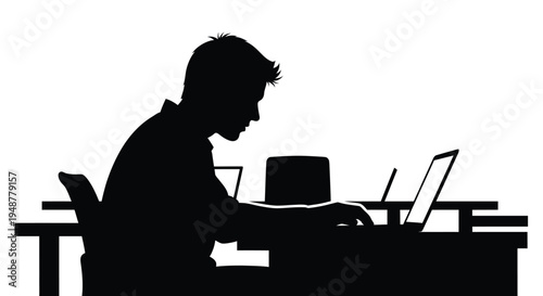 Focused person working diligently on a laptop at a desk, representing productivity, study, and digital tasks.