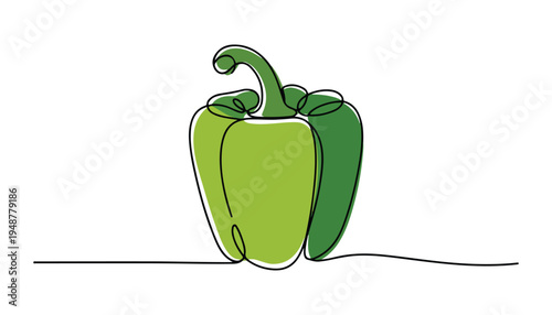 One continuous line illustration of an Capsicums vegetable , isolated on white background.
