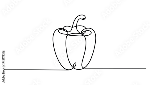 One continuous line illustration of an Capsicums vegetable , isolated on white background.
