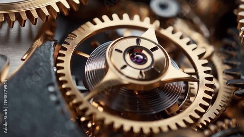 Rotating gears connect and turn smoothly together in a mechanical assembly showcasing intricate design and function details