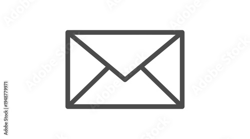 Minimalist envelope icon in black and white, rectangular shape with triangular flap, simple design symbolizing email, messaging, communication, and digital correspondence in modern interfaces.