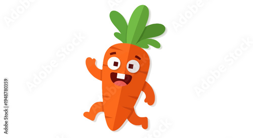 Happy Cartoon Carrot Character Running, Healthy Food Concept, Vector Illustration