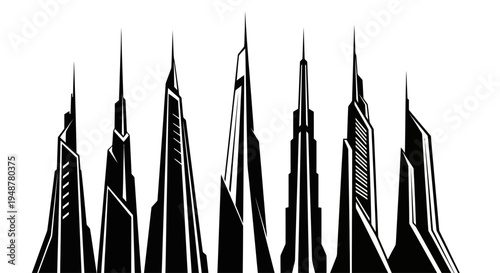 Futuristic Cityscape Silhouette: Abstract Skyscraper Array