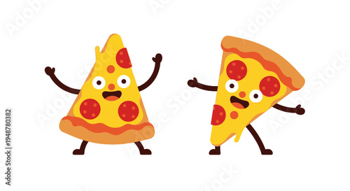 Happy Pepperoni Pizza Slices Dancing with Joy, Fun Food Characters