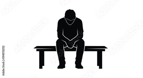 Silhouette illustration of a lonely young man sitting on a bench with his head down, reflecting feelings of deep sadness and contemplation.