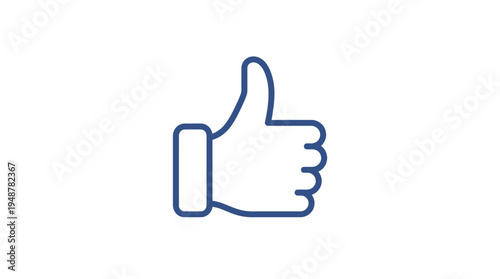 Minimalist blue outline thumbs-up icon on white background, symbolizing approval, agreement, positive response, widely recognized in digital communication and social media engagement.