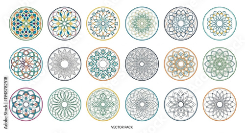 Collection of intricate circular mandala patterns in various designs.