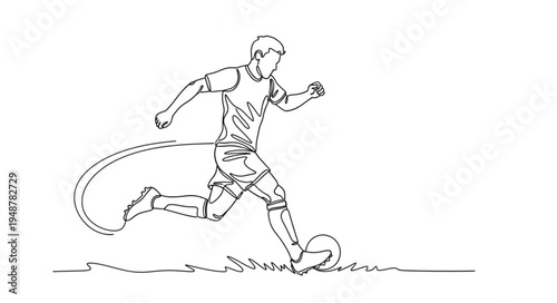 Soccer Player Kicking Ball Line Art Drawing.