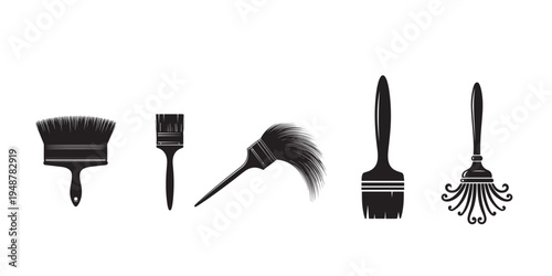 Collection of five different paint brushes