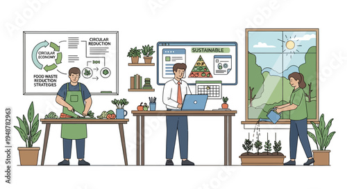 People working in a sustainable office environment.