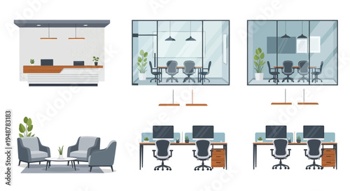 Modern Office Interior Design Elements Collection.