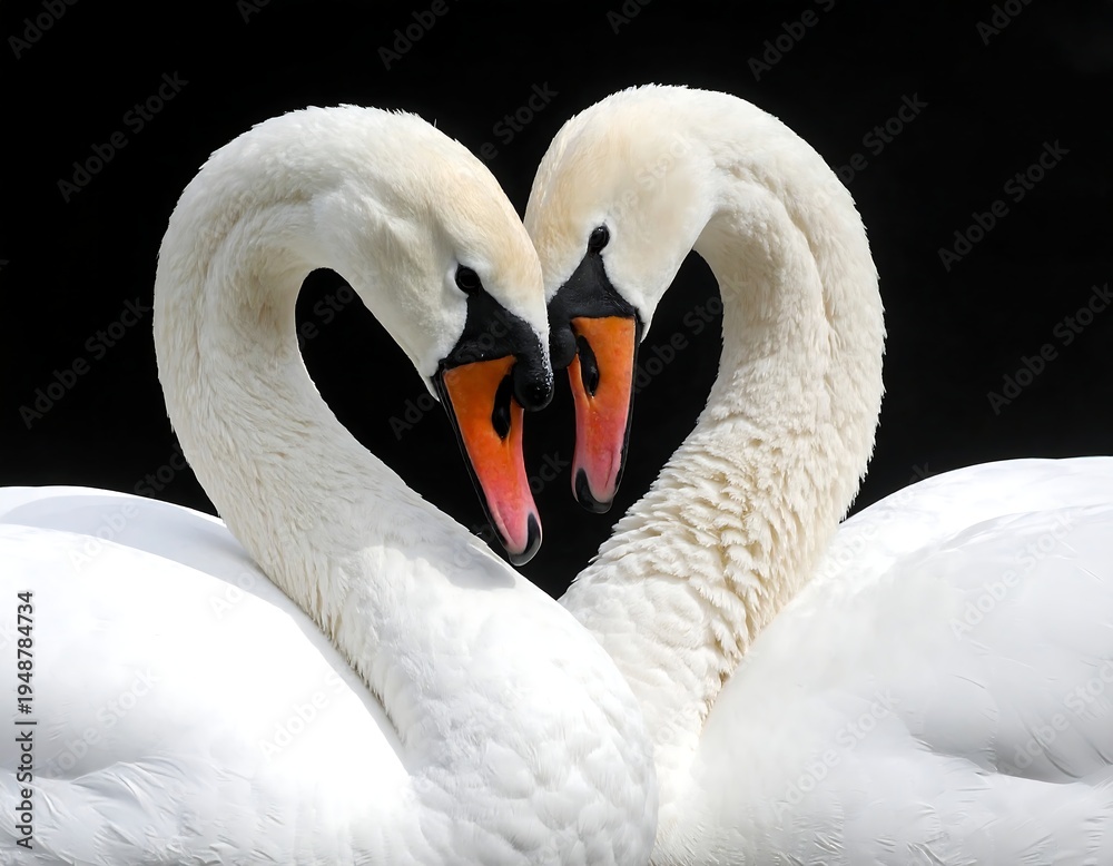 Fototapeta premium Two swans forming a heart shape (2)