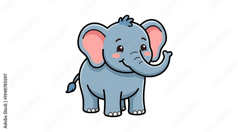Obraz premium Cute cartoon elephant standing alone.