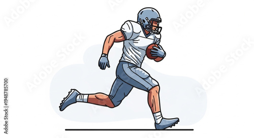 American Football Player Running with Ball.