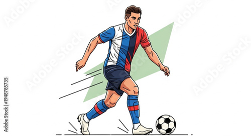 Soccer Player Kicking Ball During Game Action.