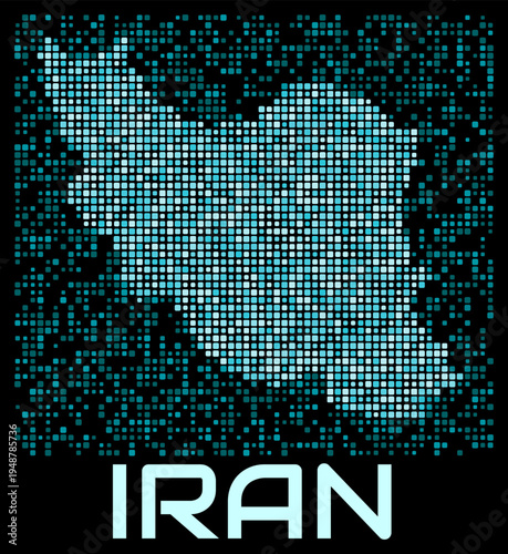 Iran digital dotted map. Shape of the country in cyan color palette on dark background. Futuristic Iran map design. Vector illustration.