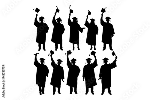 Graduates celebrate with caps and diplomas.