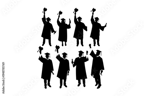 Graduates celebrating with caps and diplomas.