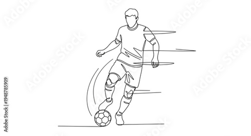 Soccer player dribbling ball with motion lines illustration.