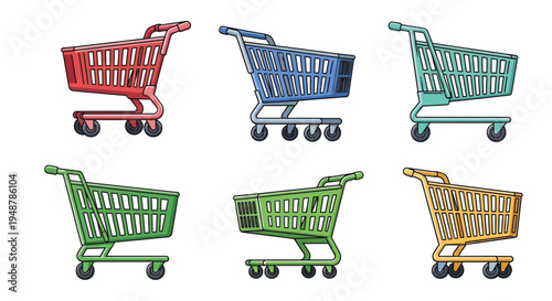 Colorful shopping carts isolated on a white background illustration