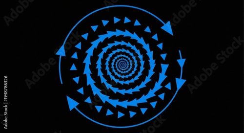 Blue Swirling Vortex with Arrows and Triangles.
