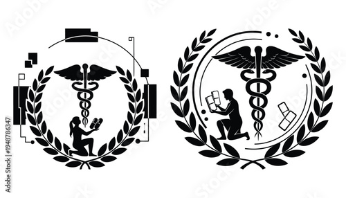 Battlefield Medic Silhouette with Caduceus and Medical Supplies