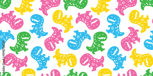 t-rex seamless pattern Tyrannosaurus rex dinosaur cartoon walking vector character doodle illustration tile background wrapping paper repeat wallpaper pastel color scarf isolated design